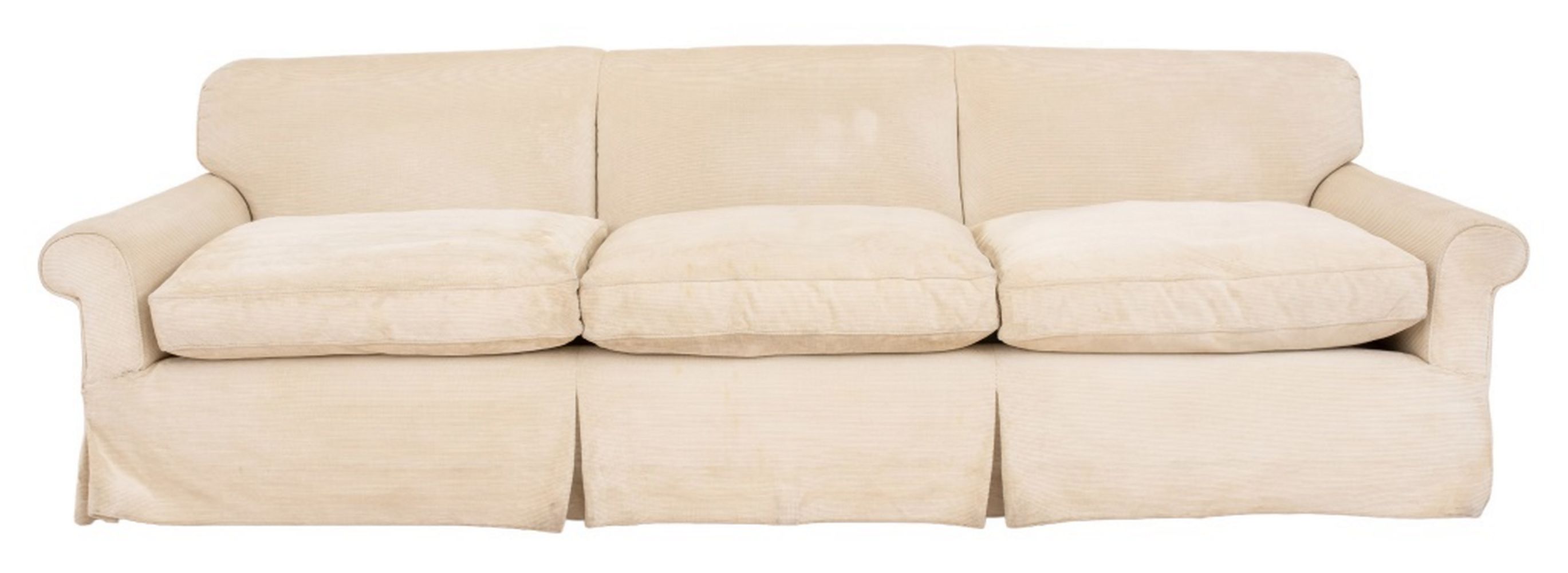 THREE SEATER WHITE RIBBED CHENILLE SOFA