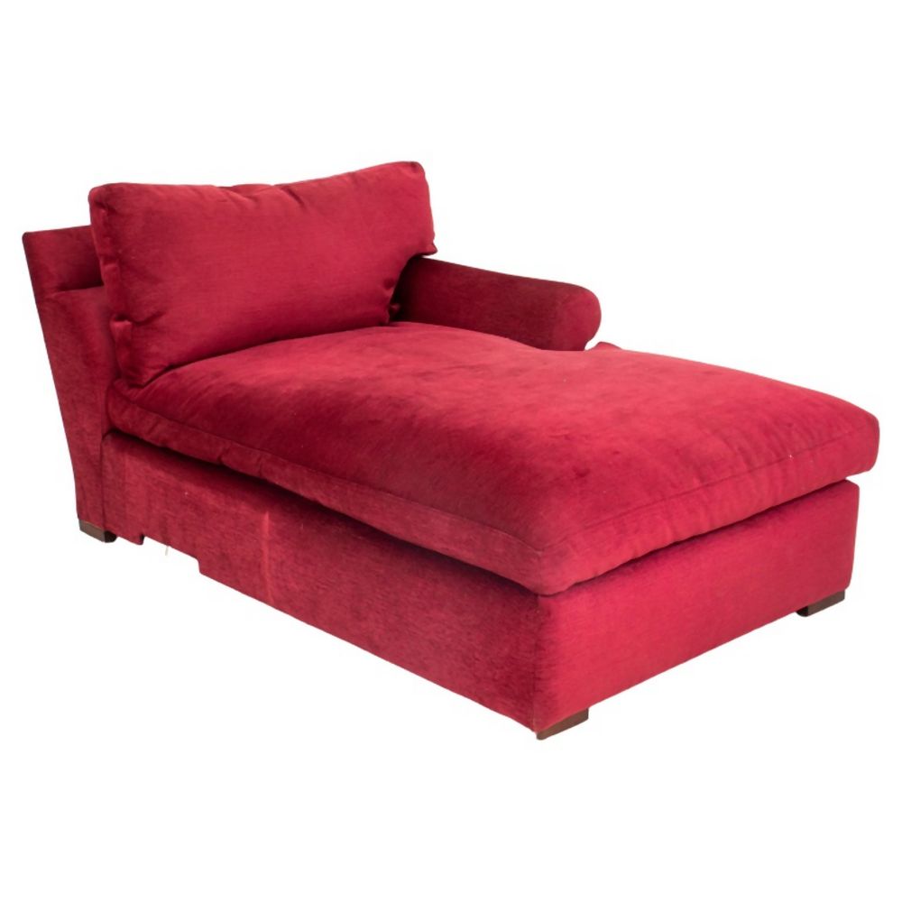 RED CHENILLE UPHOLSTERED CHAISE