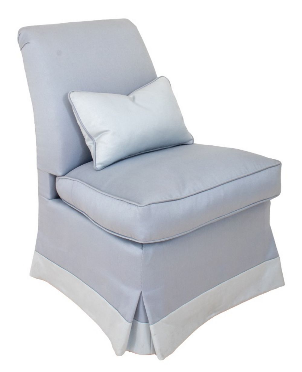 BLUE UPHOLSTERED SKIRTED SIDE CHAIR