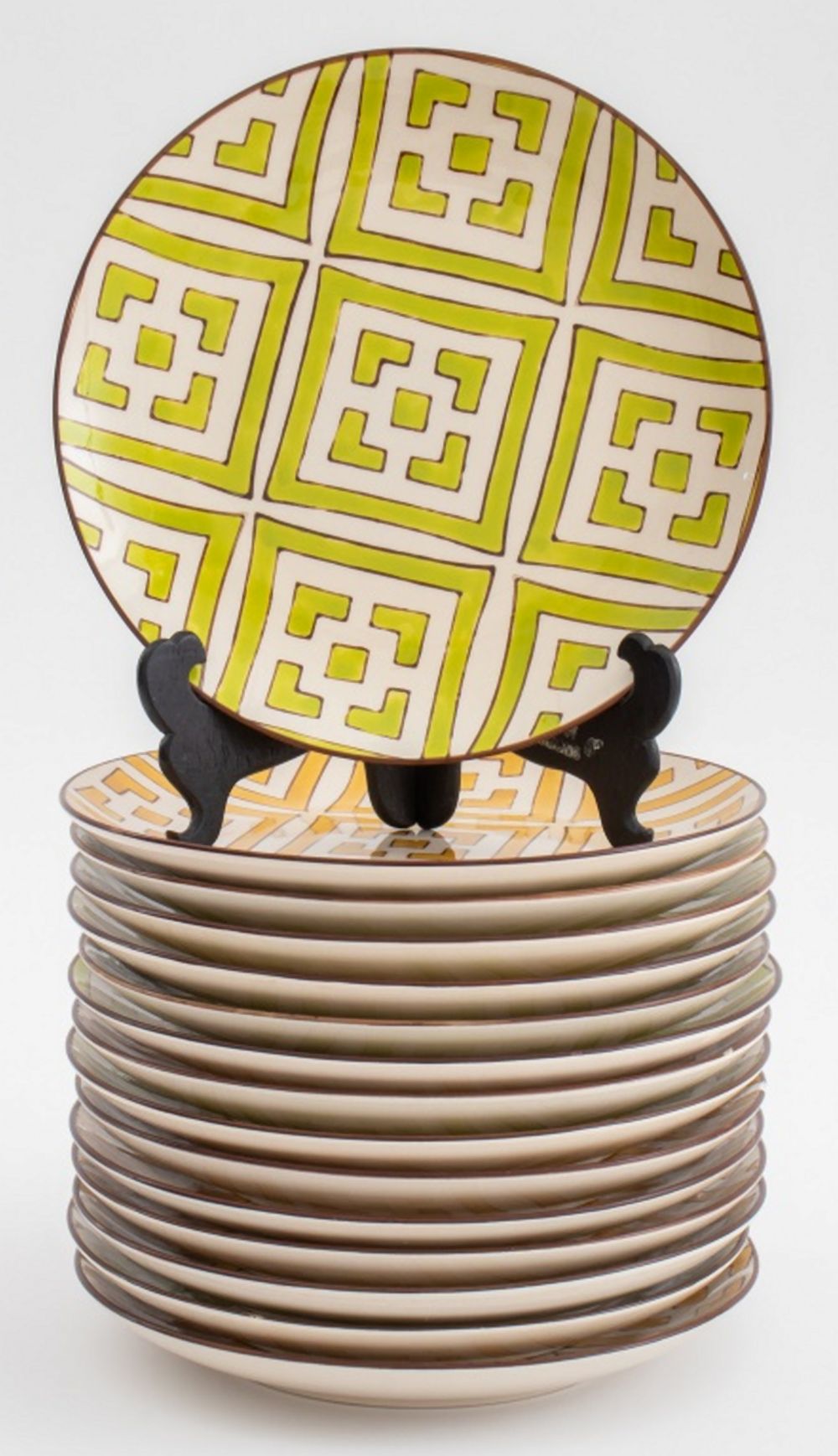 YELLOW & GREEN GEOMETRIC LUNCHEON PLATES,