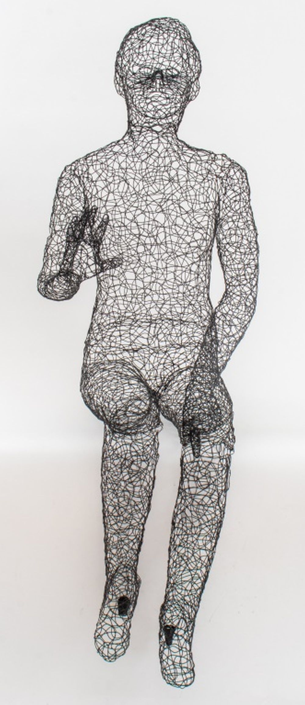 LIFE SIZED WIRE SCULPTURE OF SEATED 2fbdca