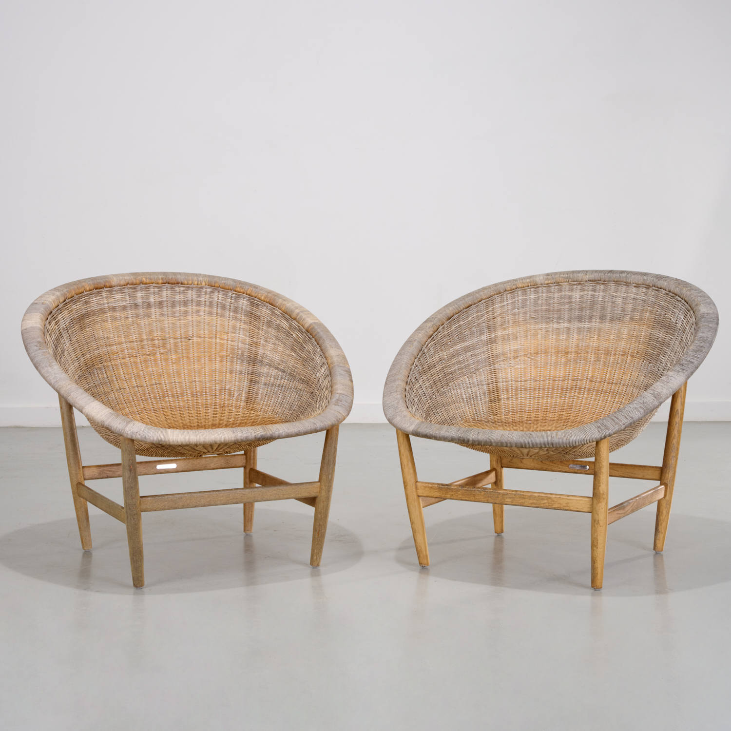 NANNA DITZEL, PAIR WICKER LOUNGE CHAIRS