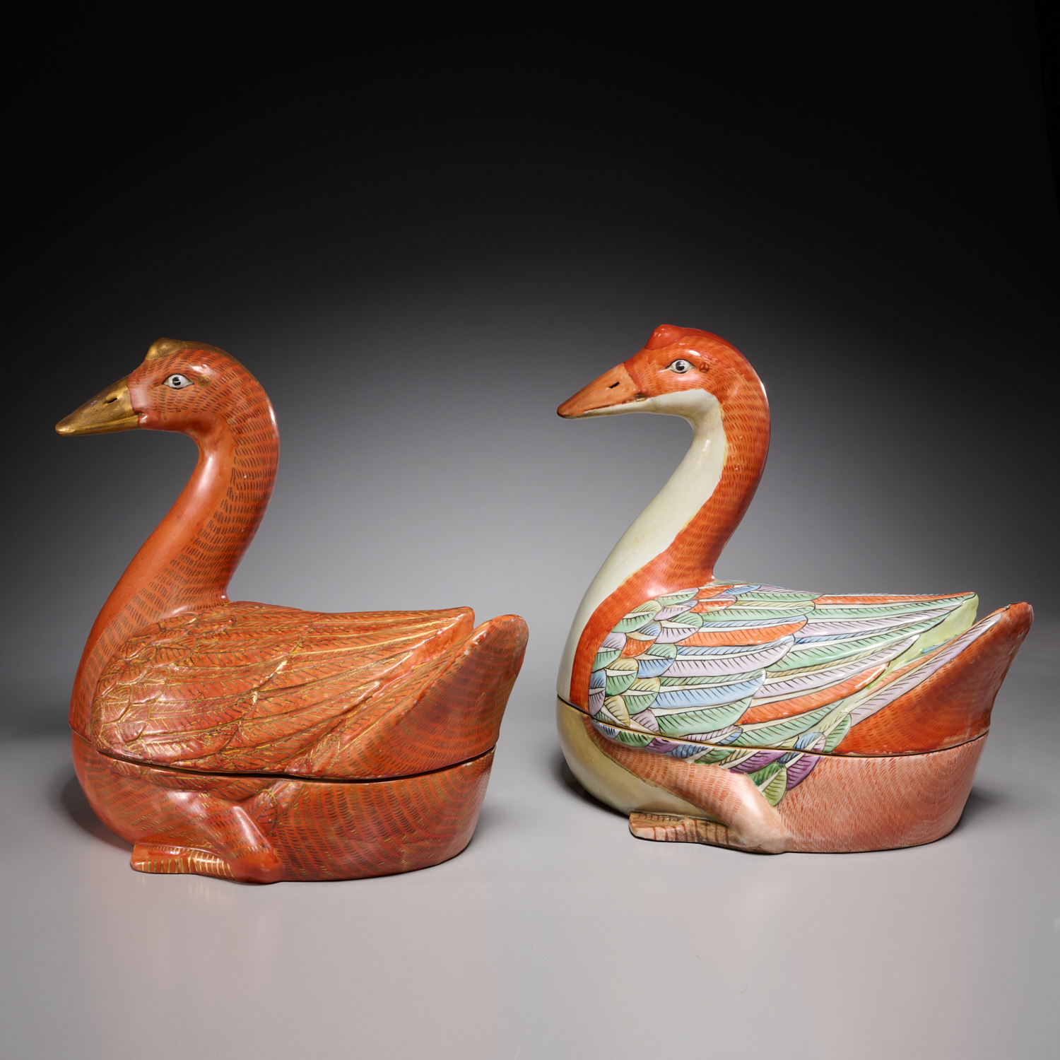 (2) LARGE CHINESE PORCELAIN GOOSE