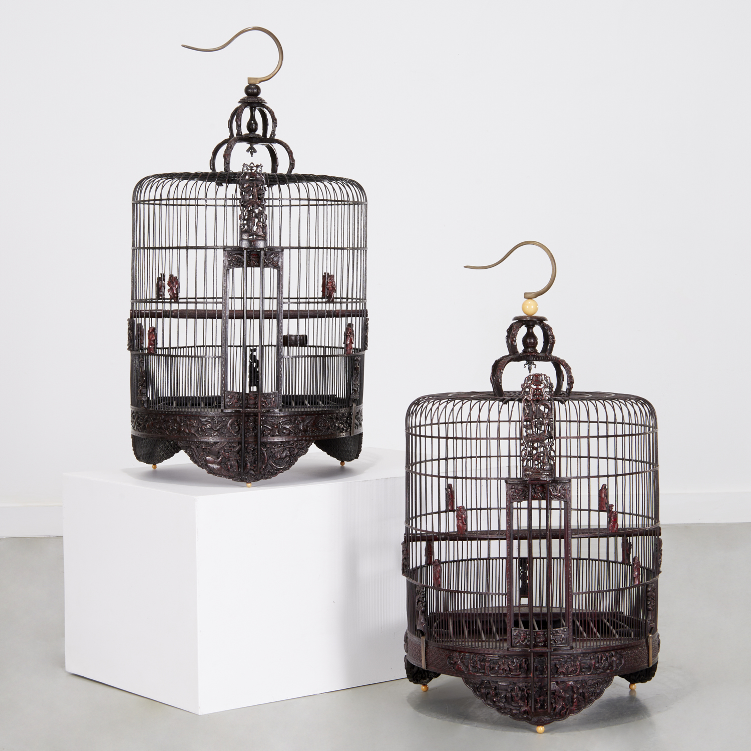 PAIR CHINESE TRAVELING BAMBOO BIRDCAGES 2fbe87