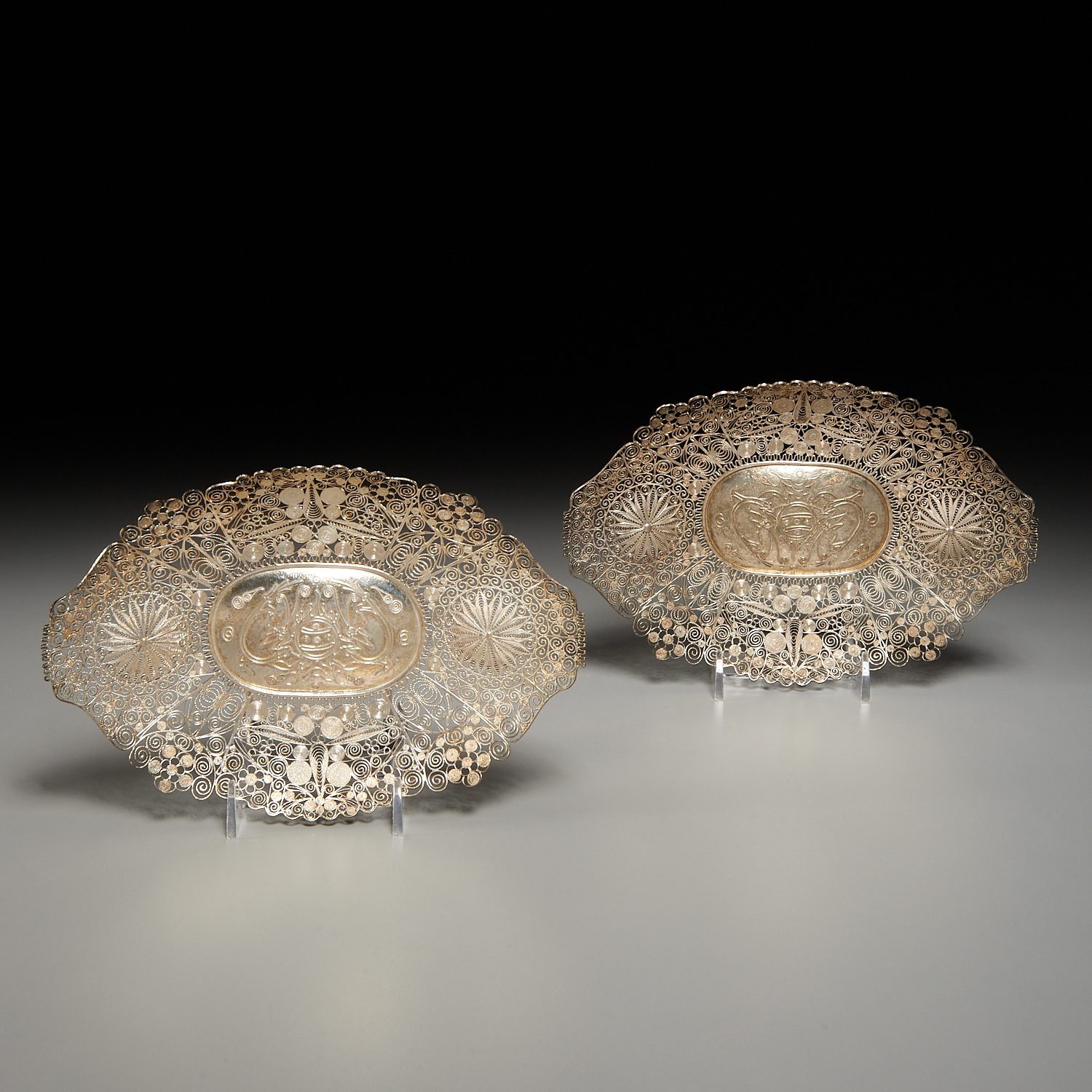 PAIR CHINESE EXPORT SILVER FILIGREE