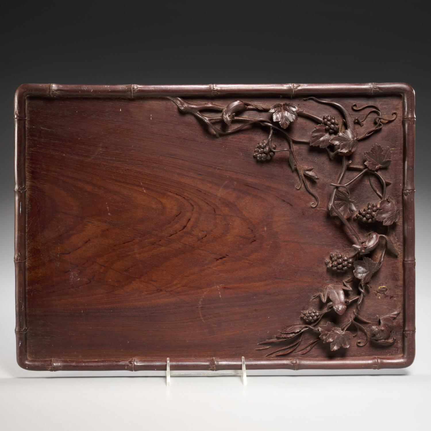 CHINESE CARVED HARDWOOD GRAPEVINE TRAY