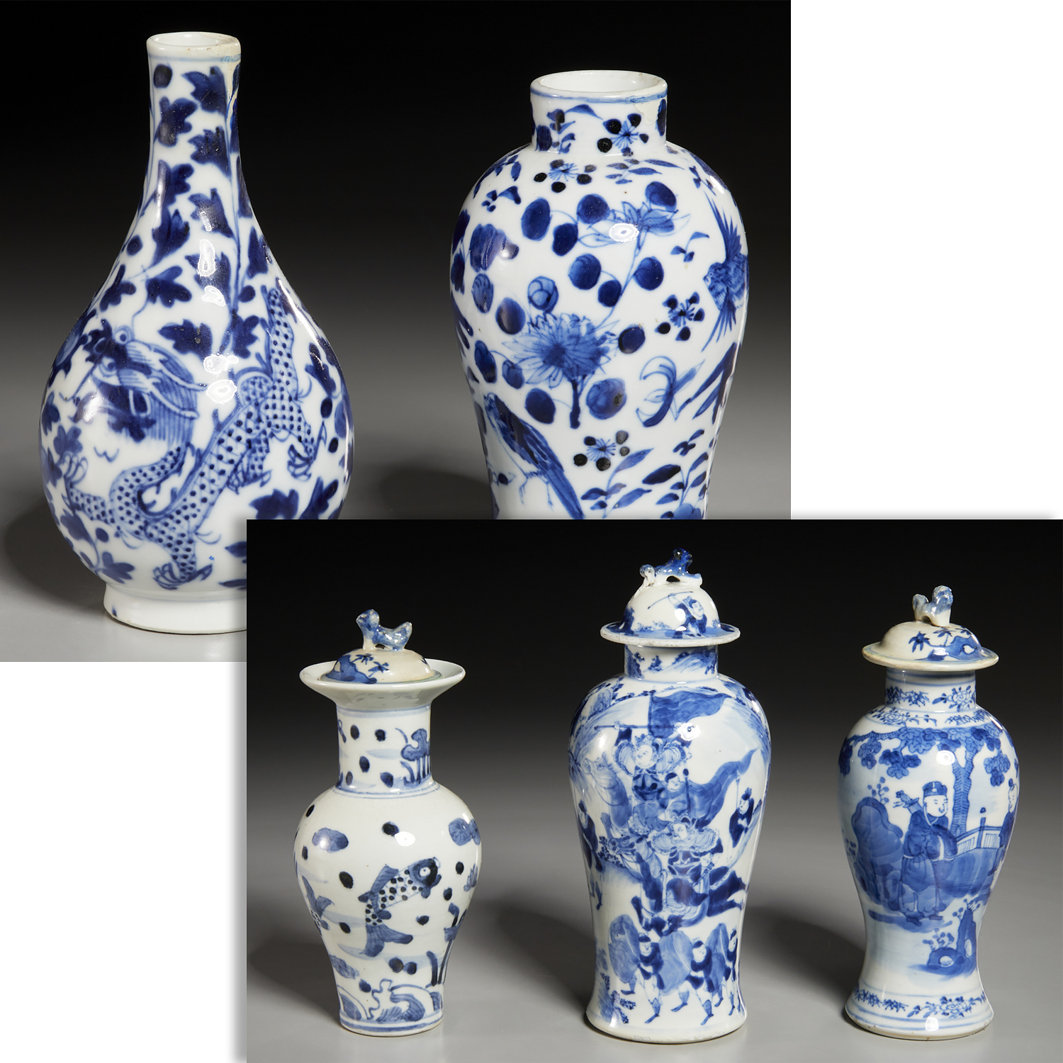  5 ANTIQUE CHINESE BLUE WHITE 2fbea5