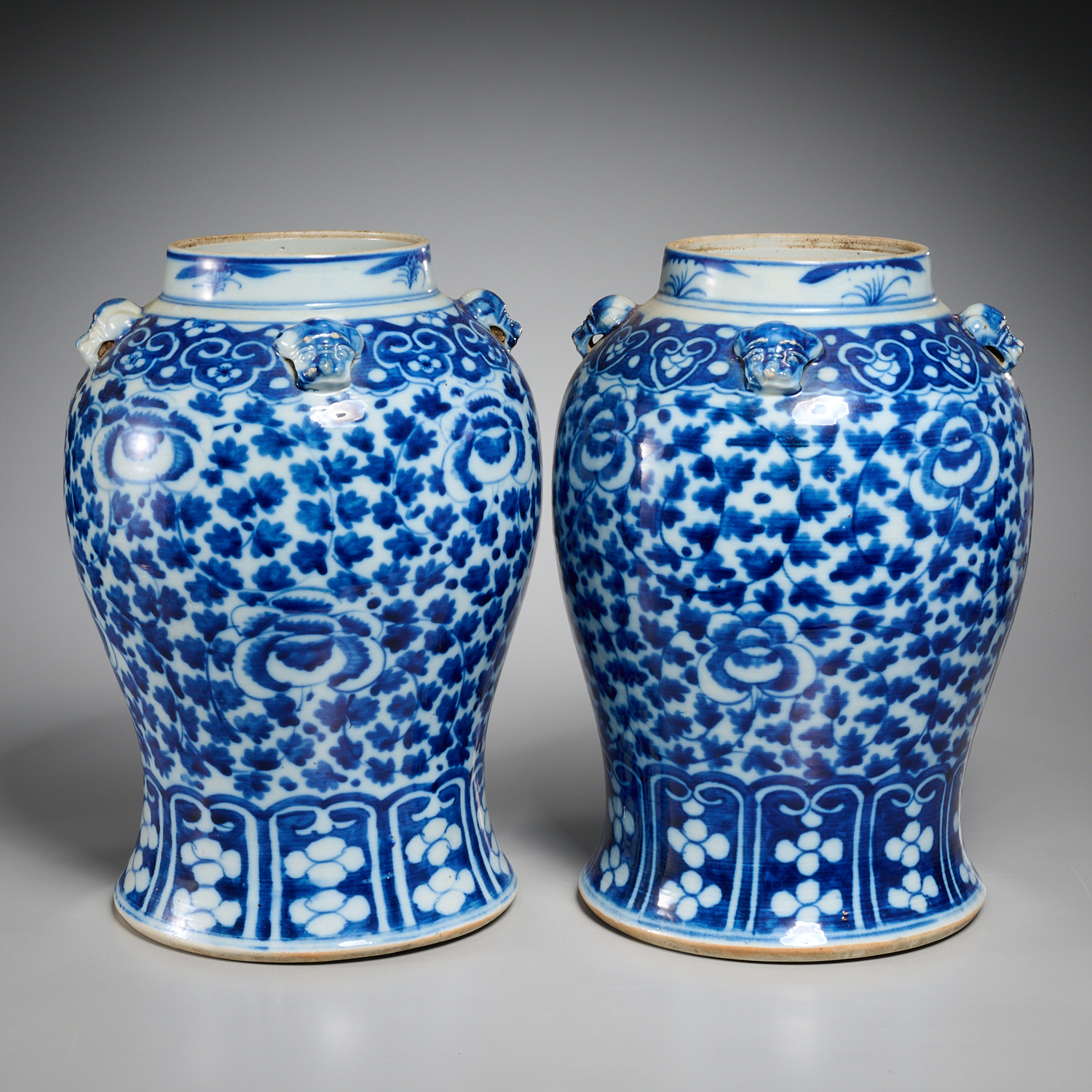 PAIR CHINESE BLUE AND WHITE BALUSTER