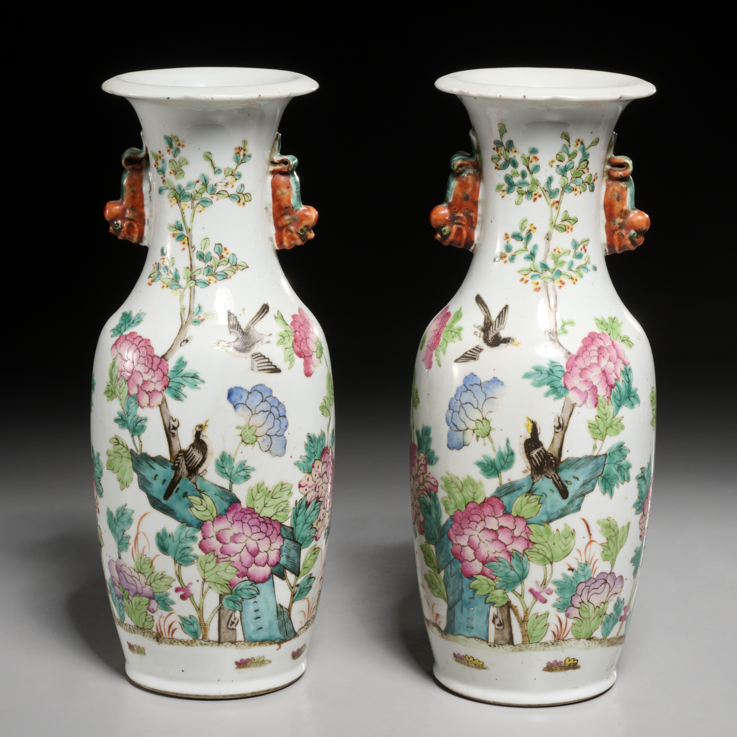 PAIR CHINESE FAMILLE ROSE BALUSTER