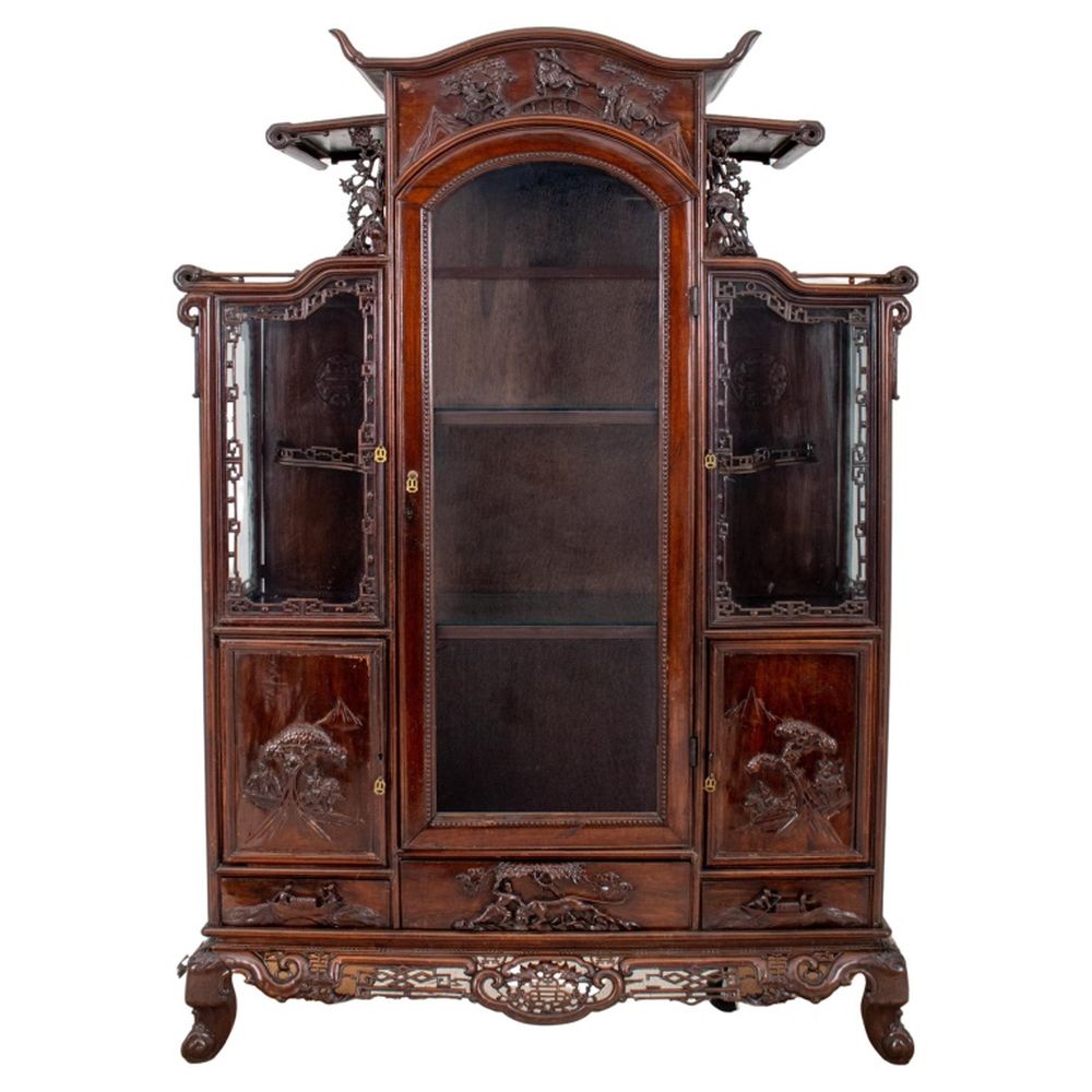 CHINESE CARVED HARDWOOD VITRINE,