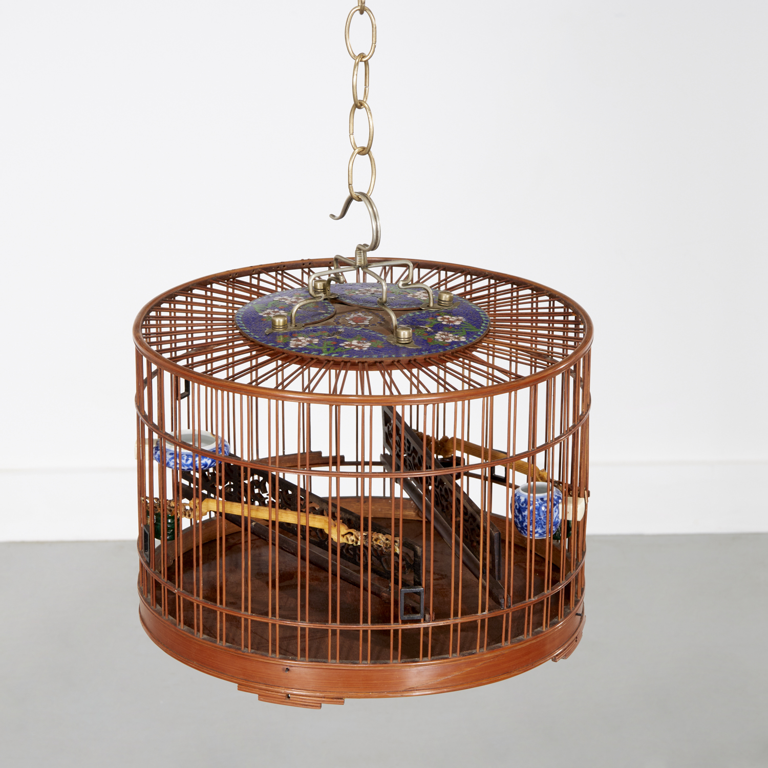 CHINESE BAMBOO AND CLOISONNE BIRDCAGE