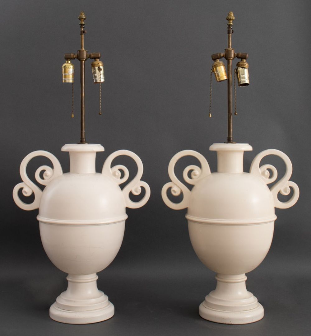 SIRMOS WHITE PLASTER URN FORM LAMPS,