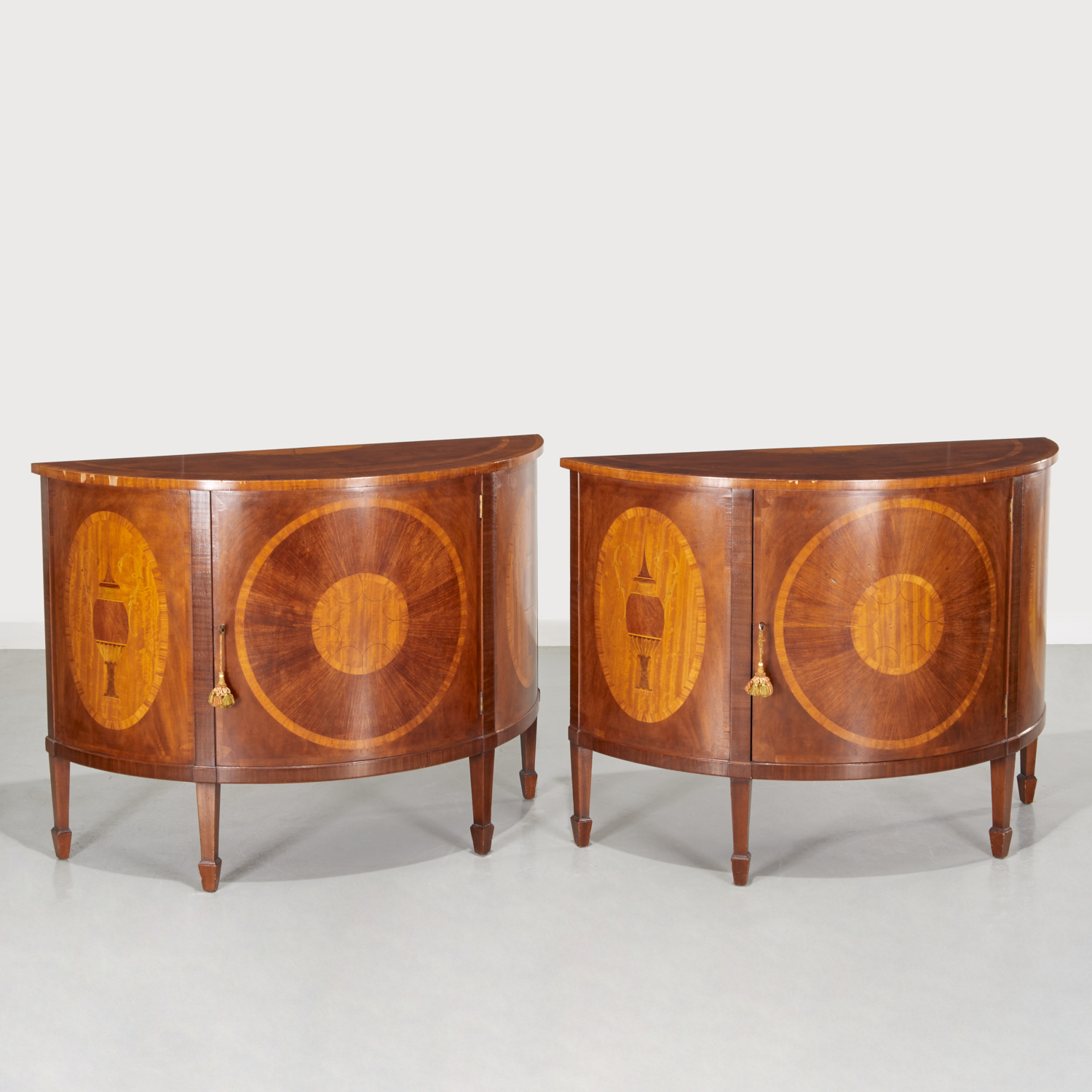 PAIR GEORGE III STYLE INLAID DEMILUNE