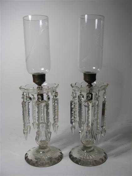 Pair glass candlesticks with prisms