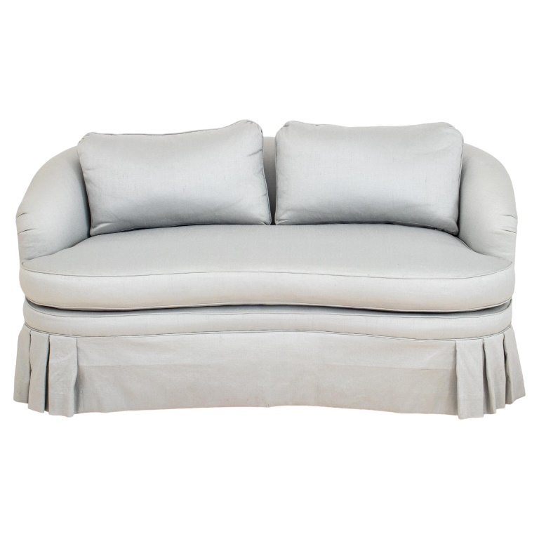 PALE BLUE UPHOLSTERED CURVED LOVESEAT 2fc045