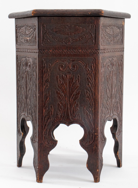 MOROCCAN CARVED HEXAGONAL TABLE 2fc094