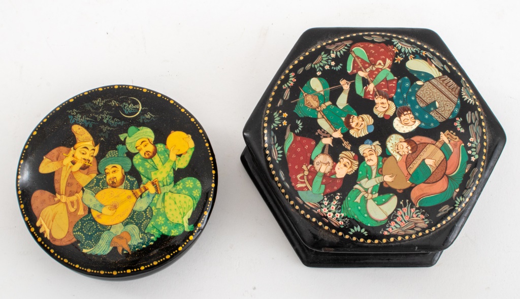 PERSIAN LACQUER BOXES, 2 Two Persian