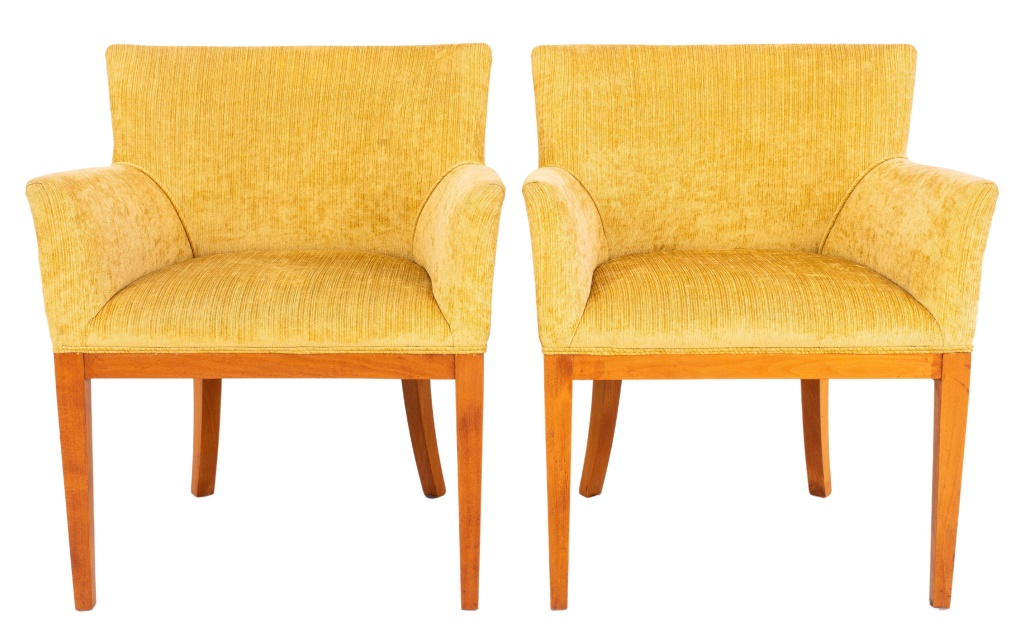 MODERN UPHOLSTERED BIRCH ARM CHAIRS,