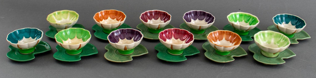 JAPANESE MAJOLICA DESSERT BOWLS AND