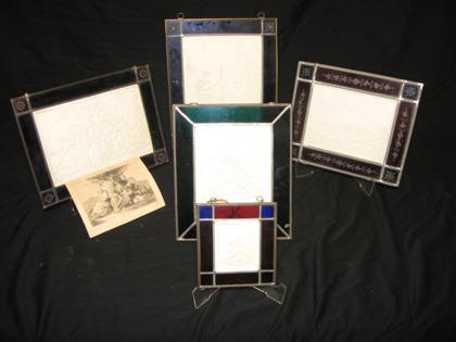 Five colored glass framed lithophane