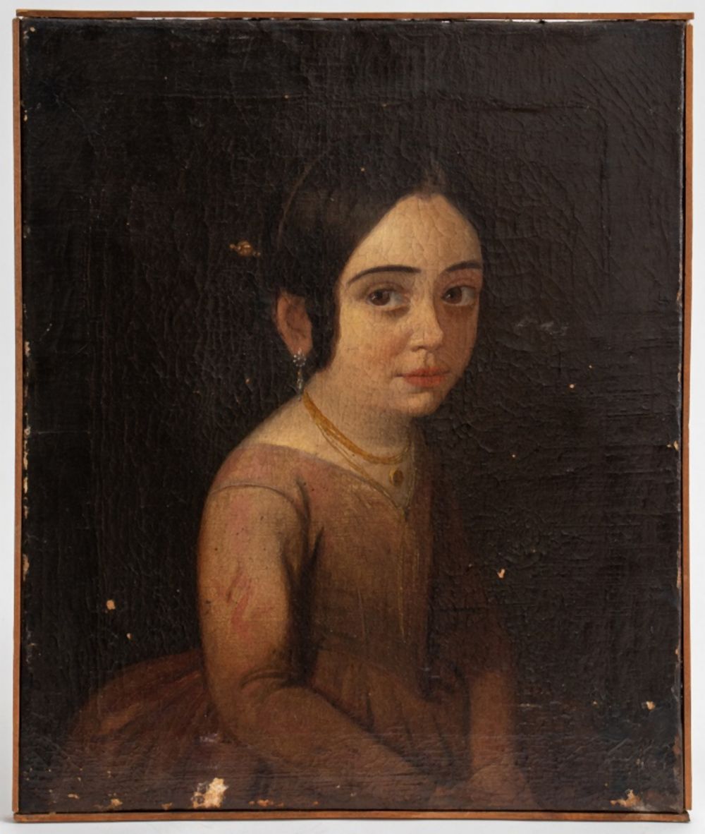ANTIQUE PORTRAIT OF A GIRL OIL 2fc1b6