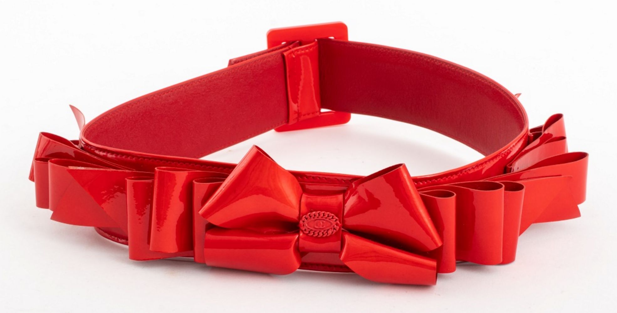 CHANEL RED LEATHER VINYL BELT 2fc213