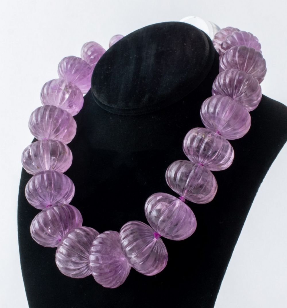 AMETHYST MELON BEAD NECKLACE Amethyst