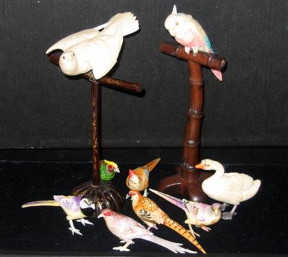 Tinted Ivory Bird Models    20th c.