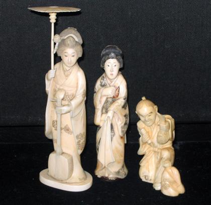 Three Figural Ivory Okimono   
