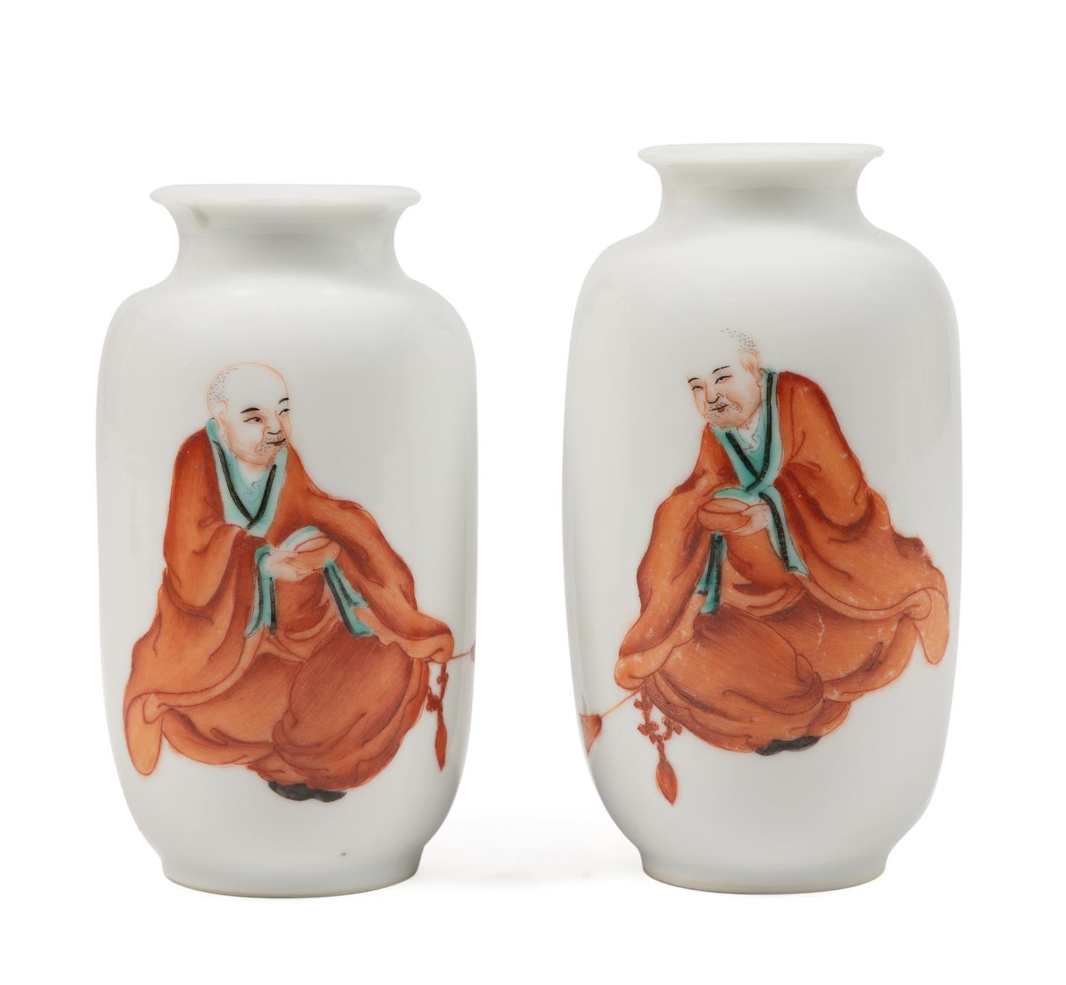 TWO CHINESE SMALL POLYCHROME VASES