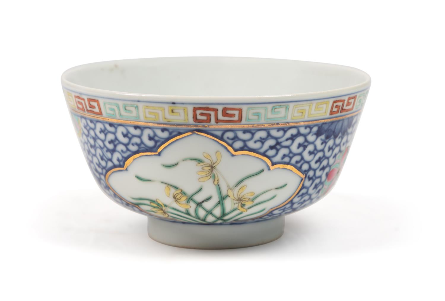 CHINESE WUCAI RICE BOWL W/ ORCHIDS,