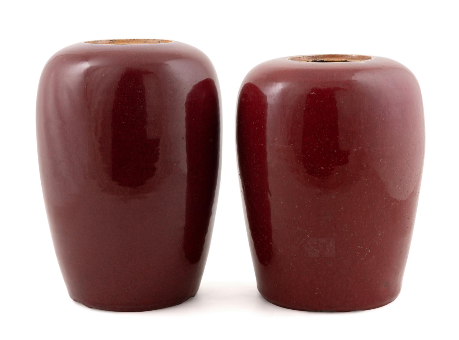 TWO CHINESE RED FLAMBE GLAZED JARS