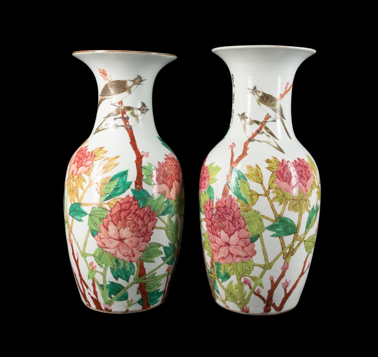 PAIR CHINESE BIRD AND FLOWER VASES 2f9bab