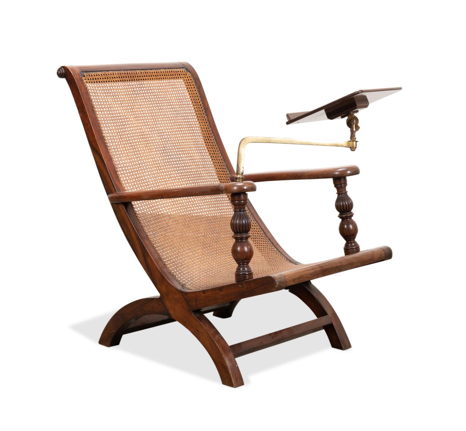 CANED WOOD PLANTATION CHAIR W/