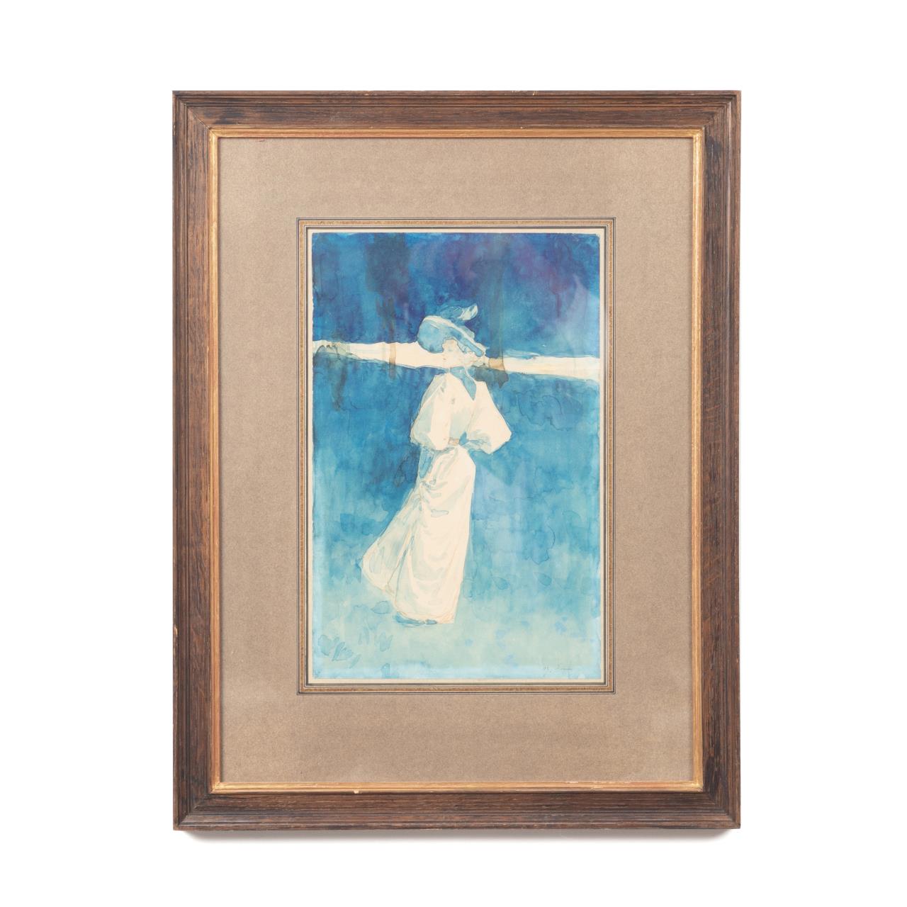 "LADY IN WHITE" FIGURAL WATERCOLOR