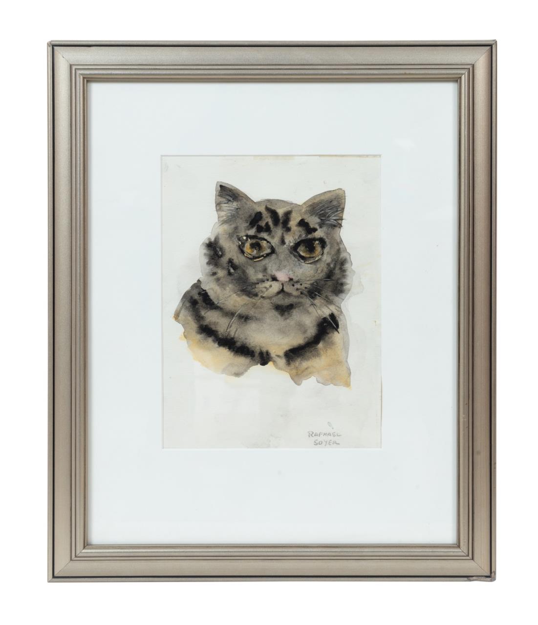 RAPHAEL SOYER CAT FRAMED WATERCOLOR 2f9c23