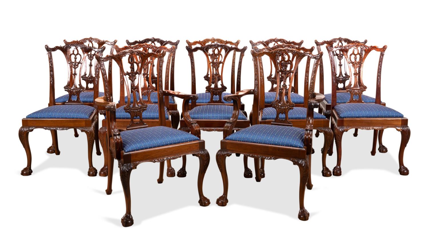 12 CHIPPENDALE STYLE MAHOGANY DINING