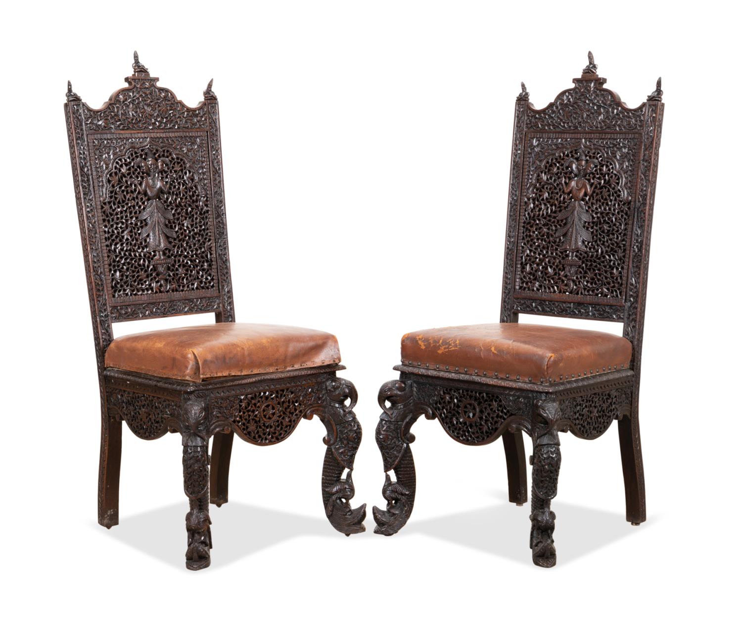 PAIR ANGLO-INDIAN STYLE CARVED