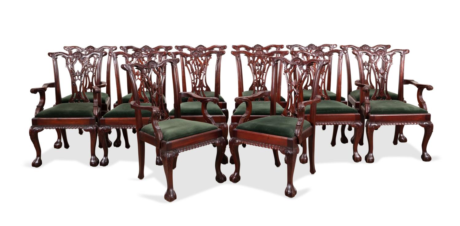 14 CHIPPENDALE STYLE MAHOGANY DINING