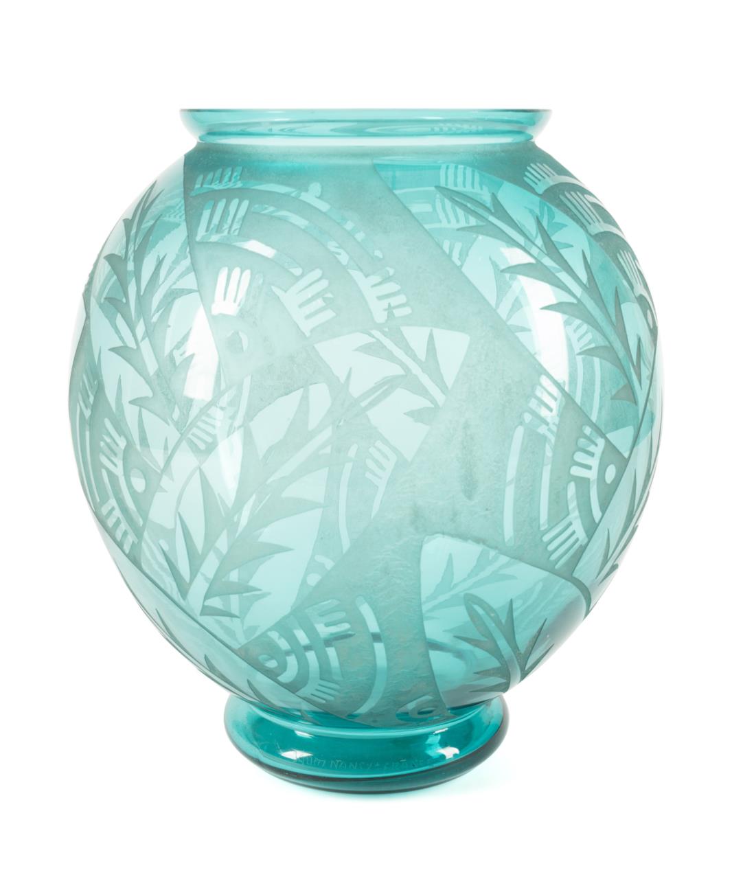 ART DECO GLOBULAR TURQUOISE GLASS 2f9c73