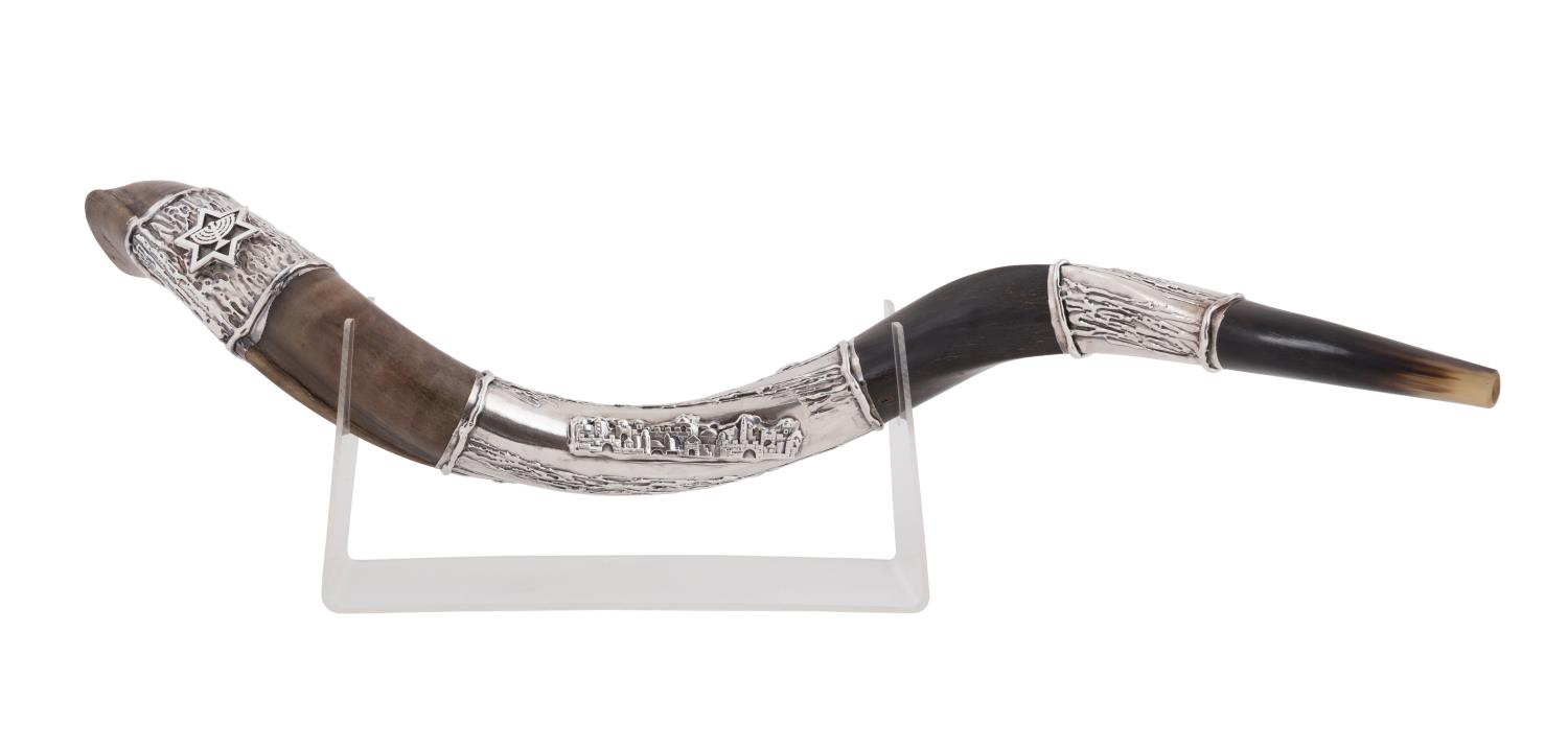 SILVER MOUNTED NATURAL HORN SHOFAR