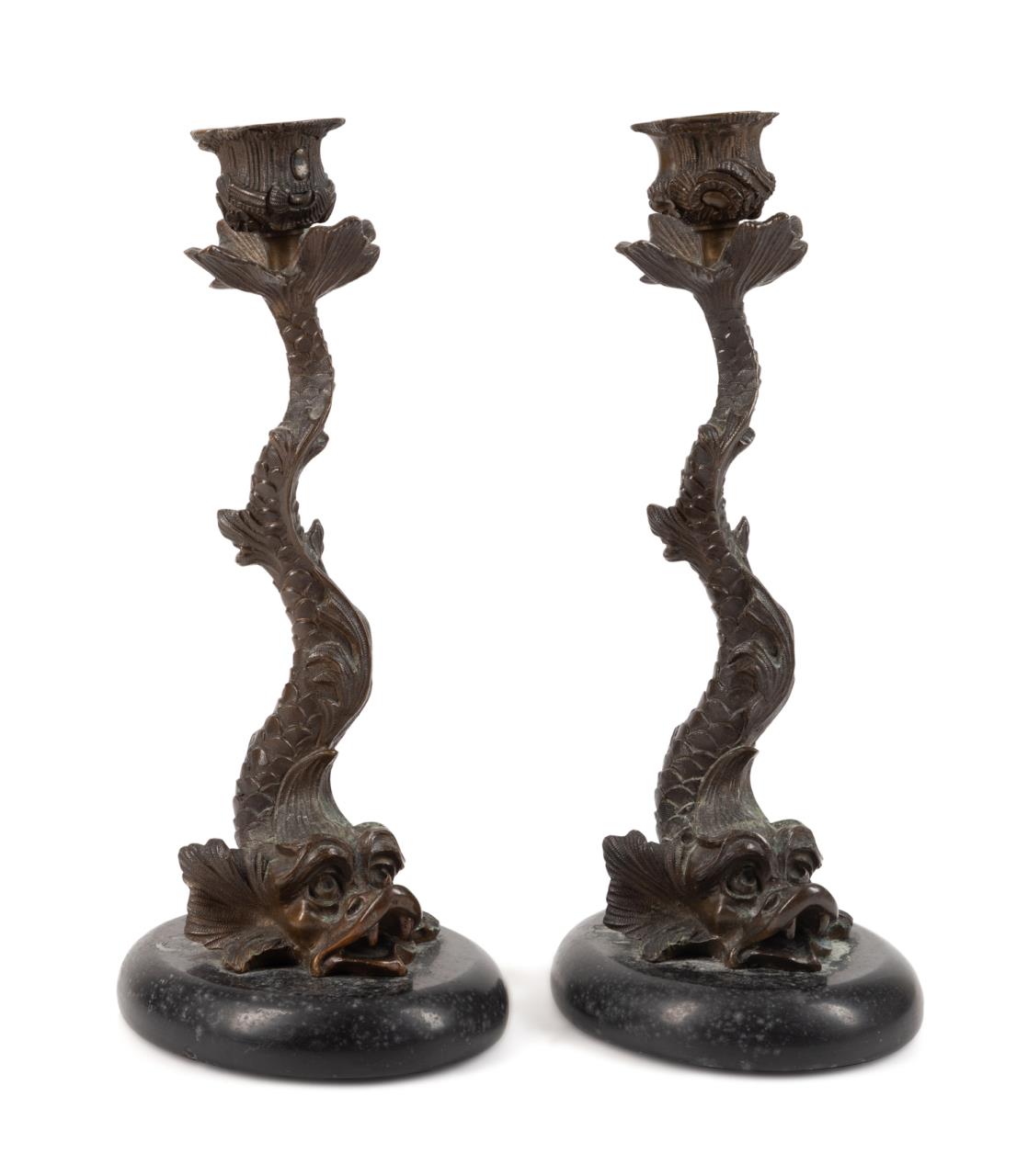 PAIR 19TH C FRENCH BRONZE DOLPHIN 2f9ce0