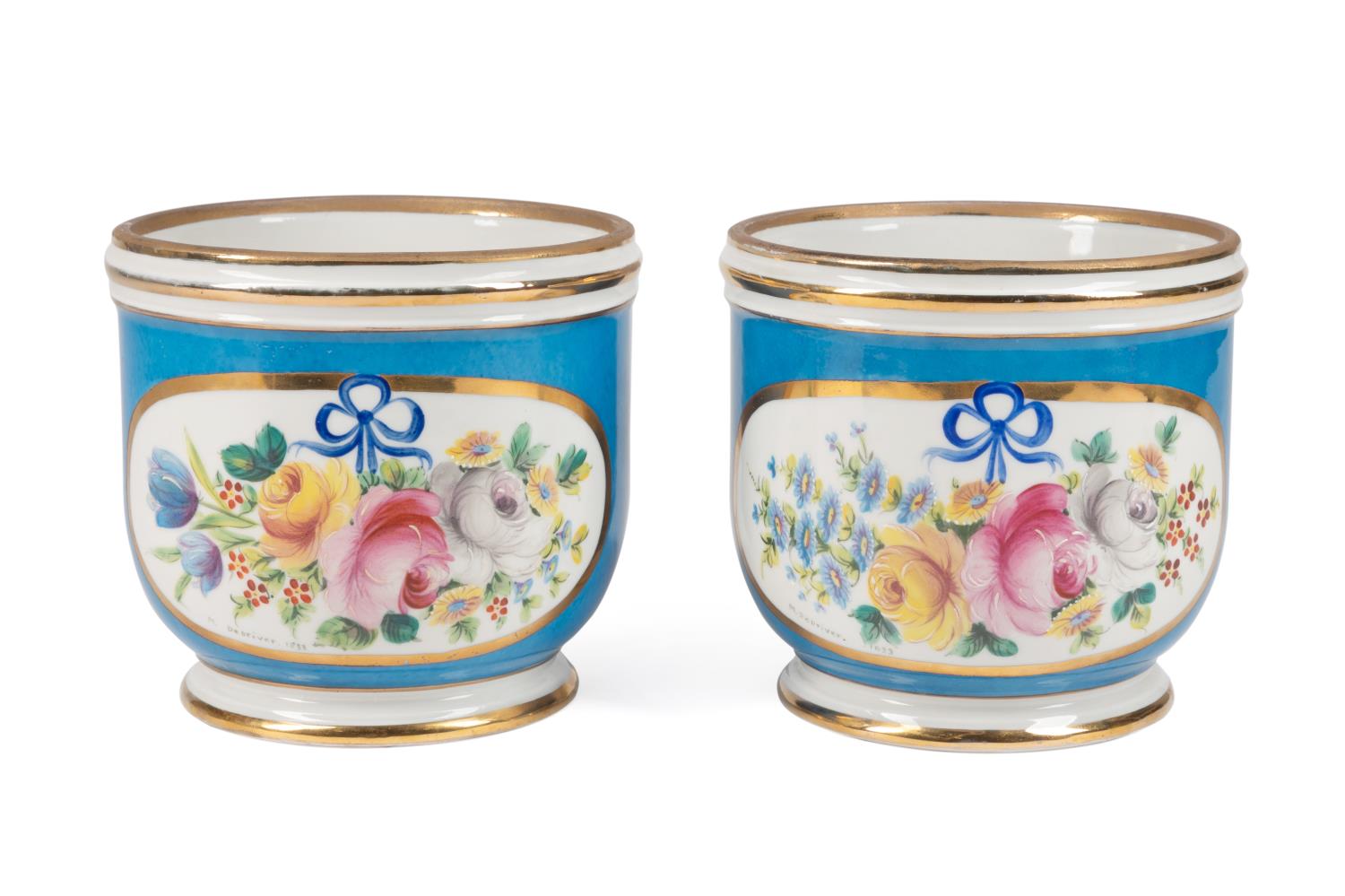 PAIR SEVRES STYLE BLUE GROUND FLORAL