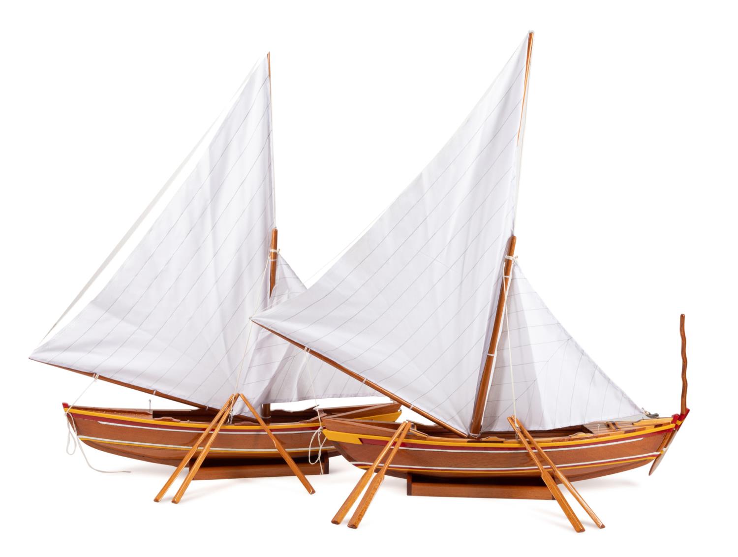 TWO WOODEN POND BOAT MODELS WITH