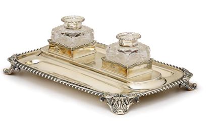 English sterling silver inkstand   