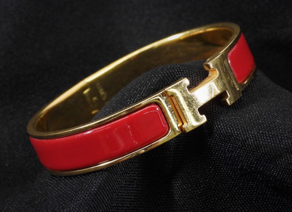 HERMES RED ENAMEL CLIC H BRACELET