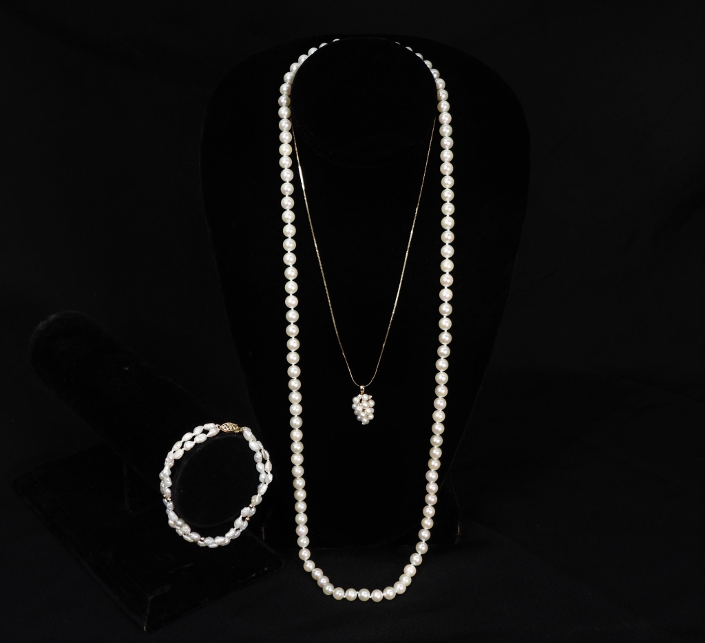 3PC 14K GOLD PEARL ESTATE NECKLACES 2f9e5b