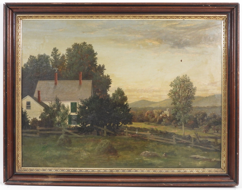 AMERICAN SCHOOL FOLK ART FARM LANDSCAPE