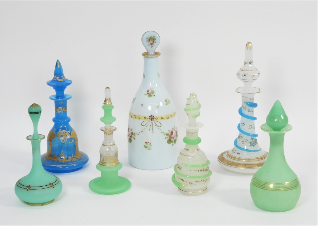 7PC LG CZECH GLASS PERFUME BOTTLES Bohemia,Late