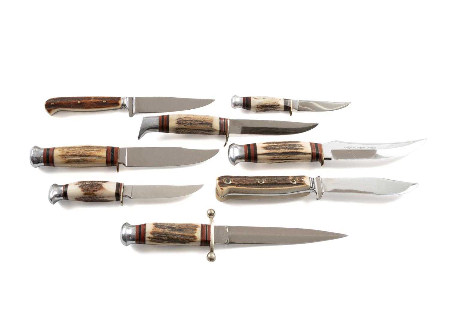 EIGHT NEW STAG HANDLED LINDER KNIVES